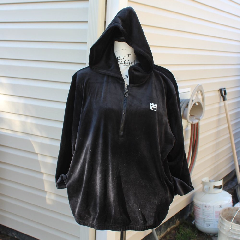 Fila Velour Women's Track Jacket Black Size XL Hooded
